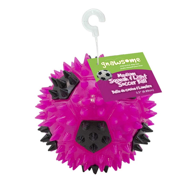 Gnawsome 3.5â€ Squeak & Light Soccer Ball Dog Toy - Medium, Cleans Teeth and Promotes Dental and Gum Health for Your Pet, Colors will vary - Image 1